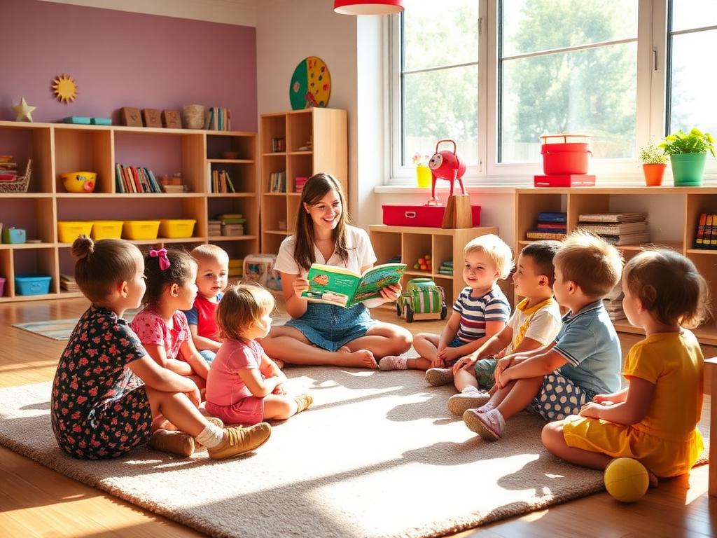 Teacher reading a storybook to children