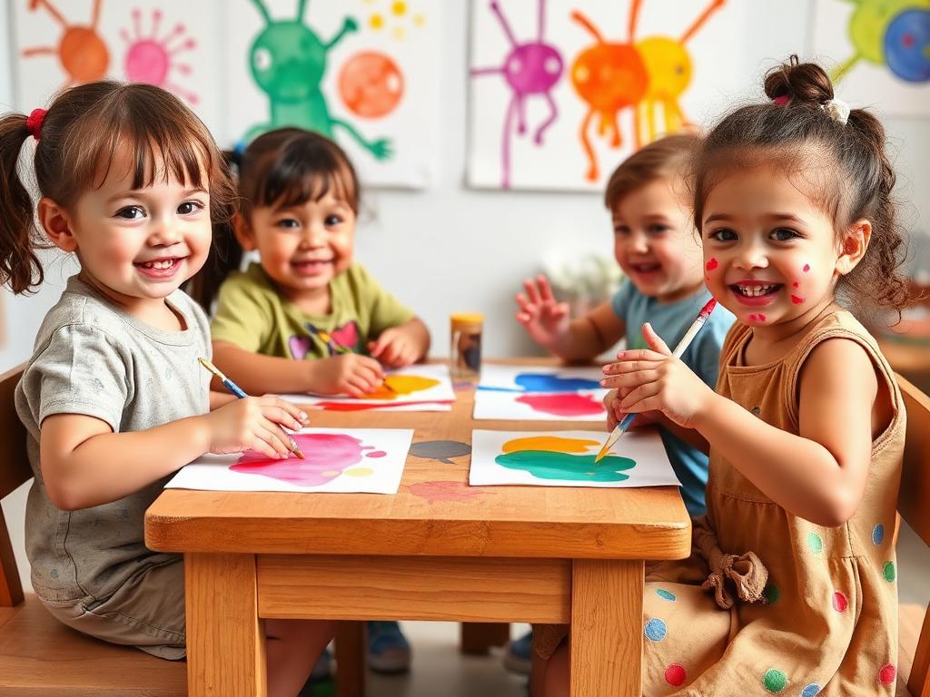 Children painting with watercolours