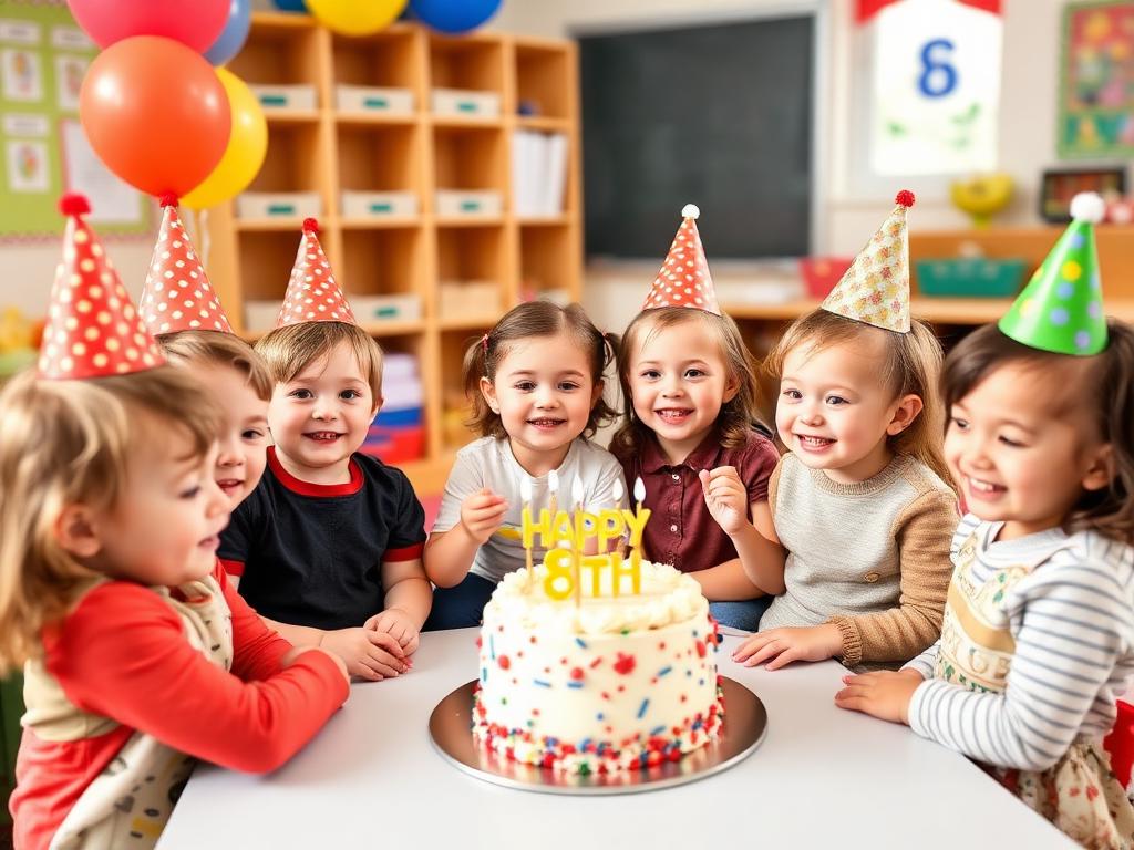 Children celebrating a birthday with cake